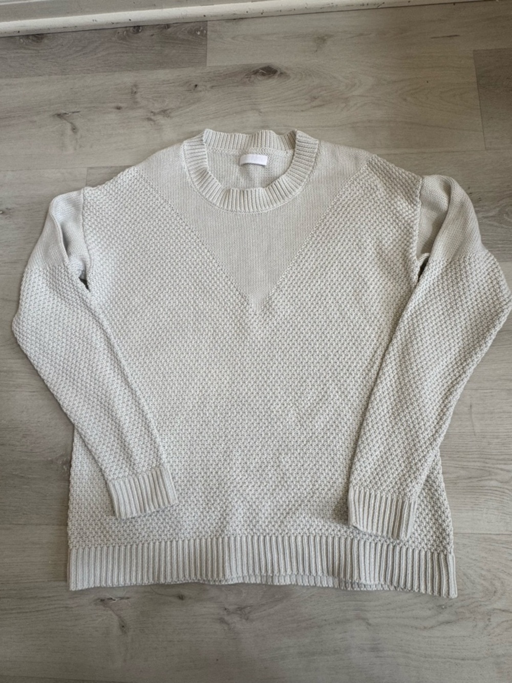 Cream Crewneck Textured Knit Sweater